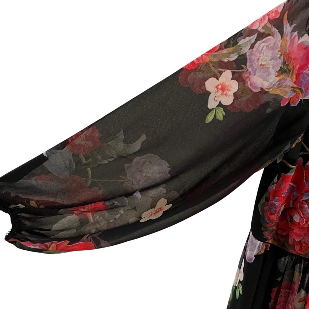 Adrianna Papell Floral Chiffon Maxi Dress Gown Sz 10 Dark Romantic Garden Party - Picture 8 of 15